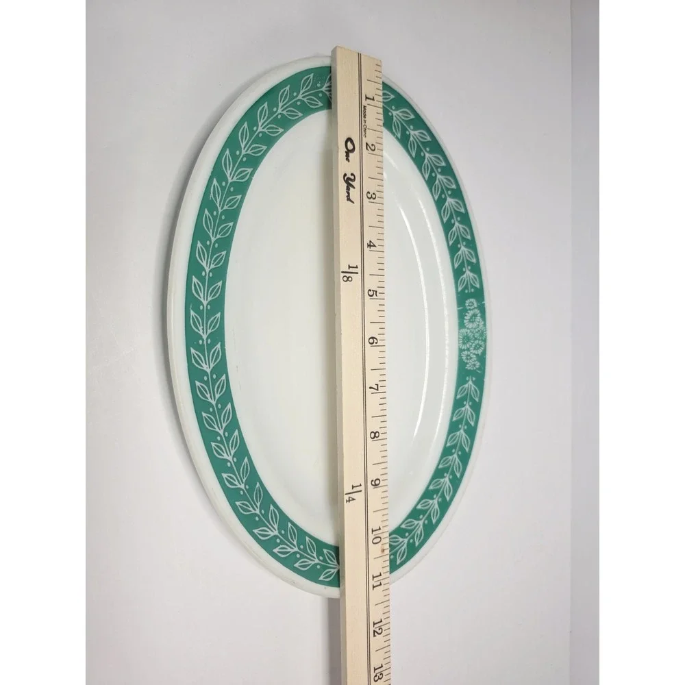 Vintage Pyrex Corning Fern Green -Green Laurel‎ Milk Glass Platter Made In USA